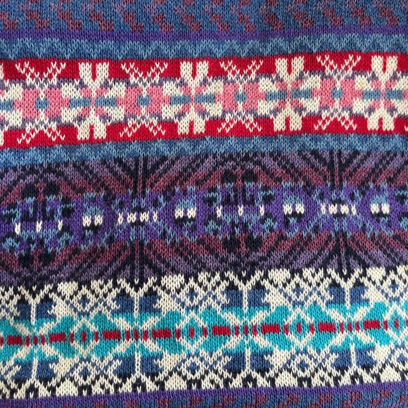 Chaps Fair Isle Crewneck Raglan Sweater Blue Pink Purple Aztec Geometric Small - Picture 8 of 8